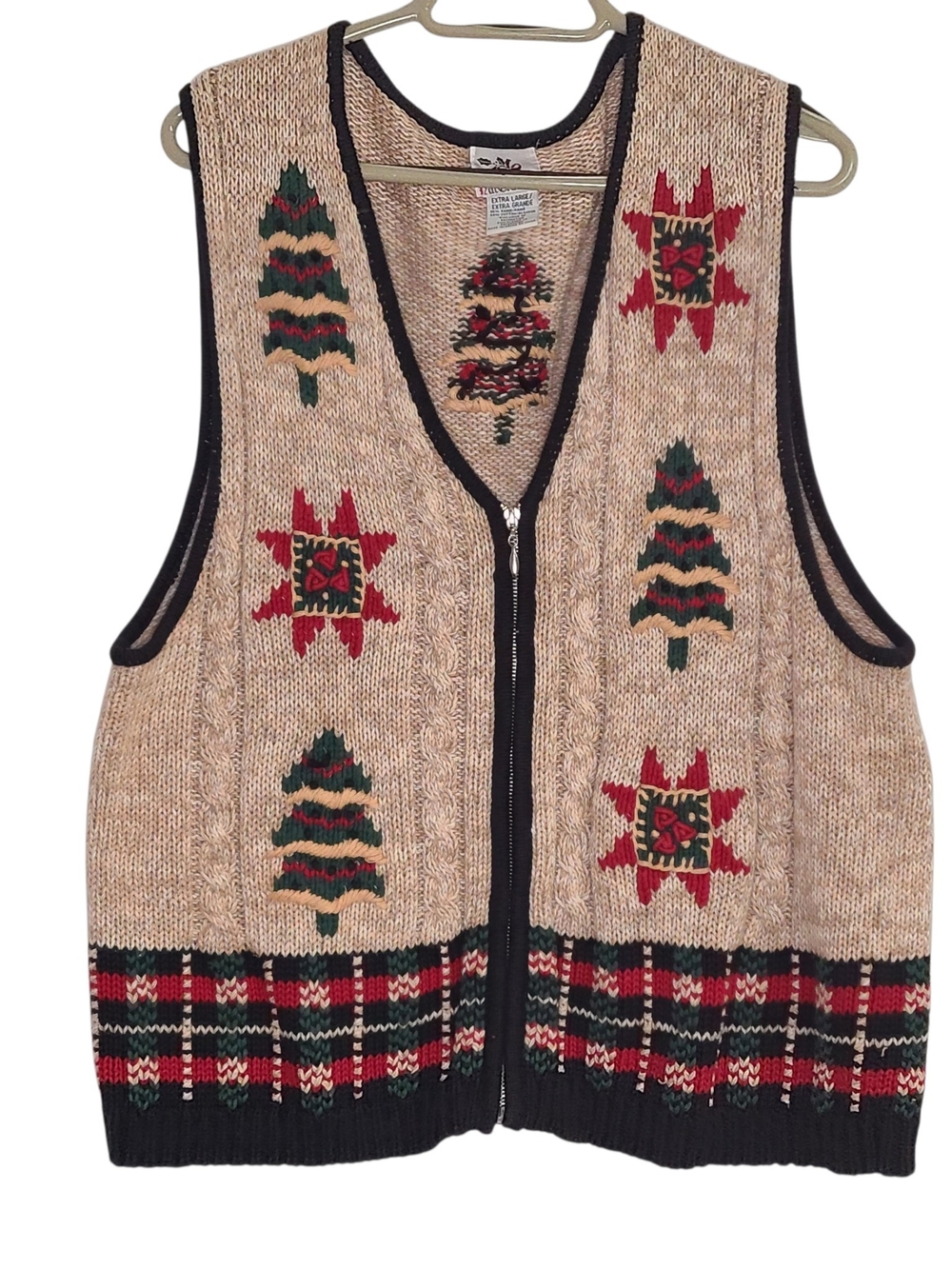 ​NutCracker Vintage Christmas Tree Knit Zip Sweater Vest XL Holiday Plaid